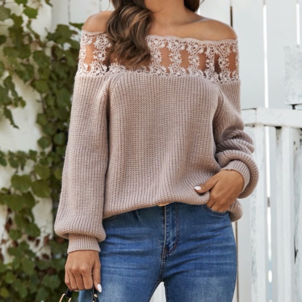 SHARON Off Shoulder Lace detail Sweater - Picture 1 of 5